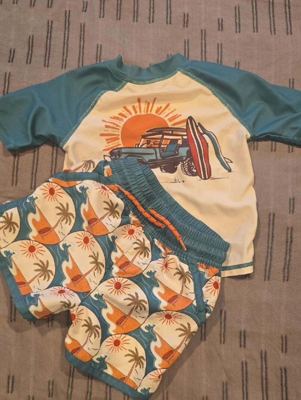 C&C California Boys Teal, White & Orange Surf Rashguard Set